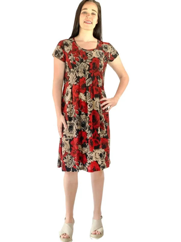 La Cera™ Pleat Front Midnight Roses Dress Discount