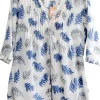 La Cera™ Pleat Front Printed Cotton Top - Plus Size White/Blue Sale