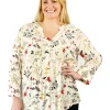 La Cera™ Pleat Front Printed Rayon Top - Plus Size Ivory Online