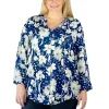 La Cera™ Pleat Front Printed Rayon Top - Plus Size Blue Cheap