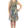 La Cera™ Pleat Front Sleeveless Malabar Print Dress Outlet