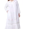 La Cera™ Plus Size 100% Cotton Embroidered Long Sleeve Gown Hot