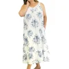 La Cera™ Plus Size 100% Cotton Lace Trim Flounce Gown- Blue And White Floral Pr Clearance