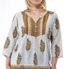 La Cera™ Plus Size Block Print Cotton Tunic Top Sage Hot