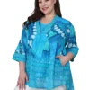 La Cera™ Plus Size Butterfly Wing Flyaway Top Blue Fashion