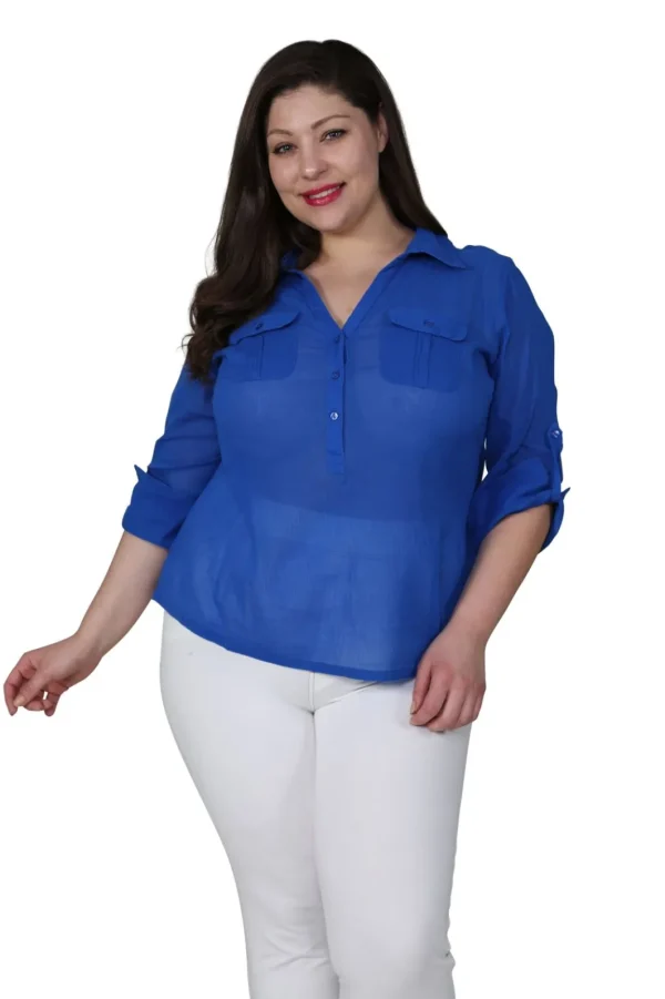 La Cera™ Plus Size Cotton Gauze Camp Shirt New