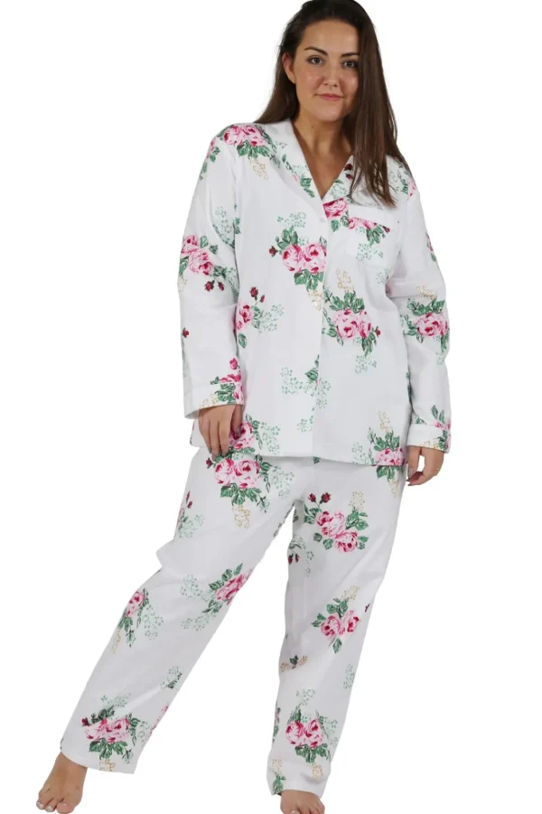 La Cera™ Plus Size Flannel Print Pajama Set White New