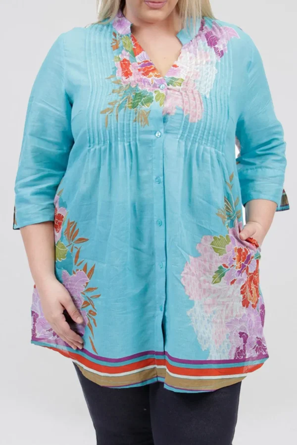 La Cera™ Plus Size Floral Border Print Tunic With Release Pleats New