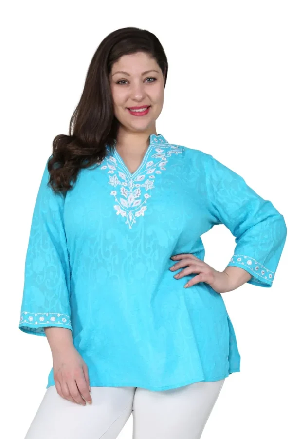 La Cera™ Plus Size Floral Embroidered Tunic Top Fashion