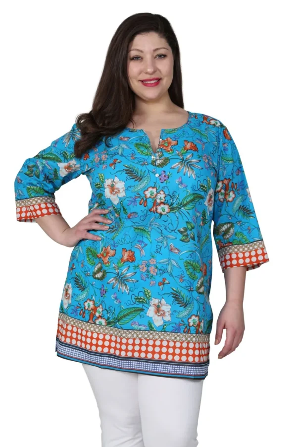 La Cera™ Plus Size Floral Mixed Media Tunic Best