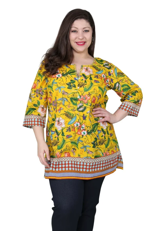 La Cera™ Plus Size Floral Mixed Media Tunic Best