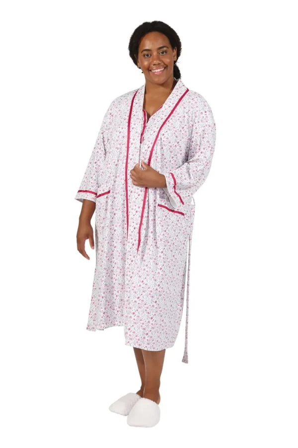 La Cera™ Plus Size Floral Print Knit Robe Pink Cheap