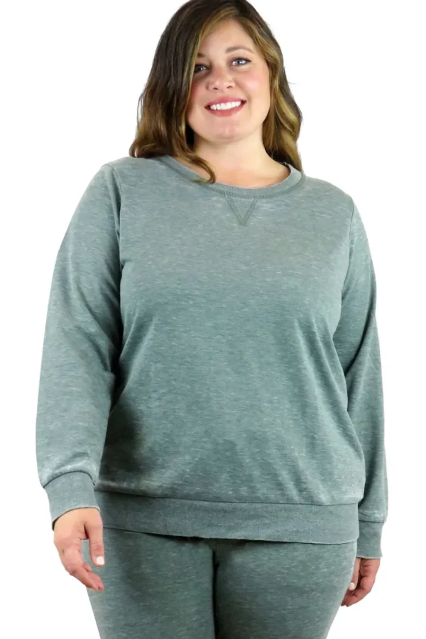 La Cera™ Plus Size Heathered Crew Neck French Terry Sweatshirt New