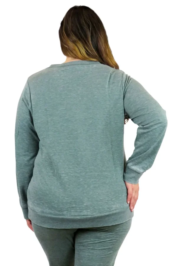 La Cera™ Plus Size Heathered Crew Neck French Terry Sweatshirt New