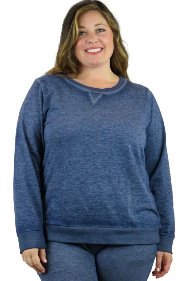 La Cera™ Plus Size Heathered Crew Neck French Terry Sweatshirt New