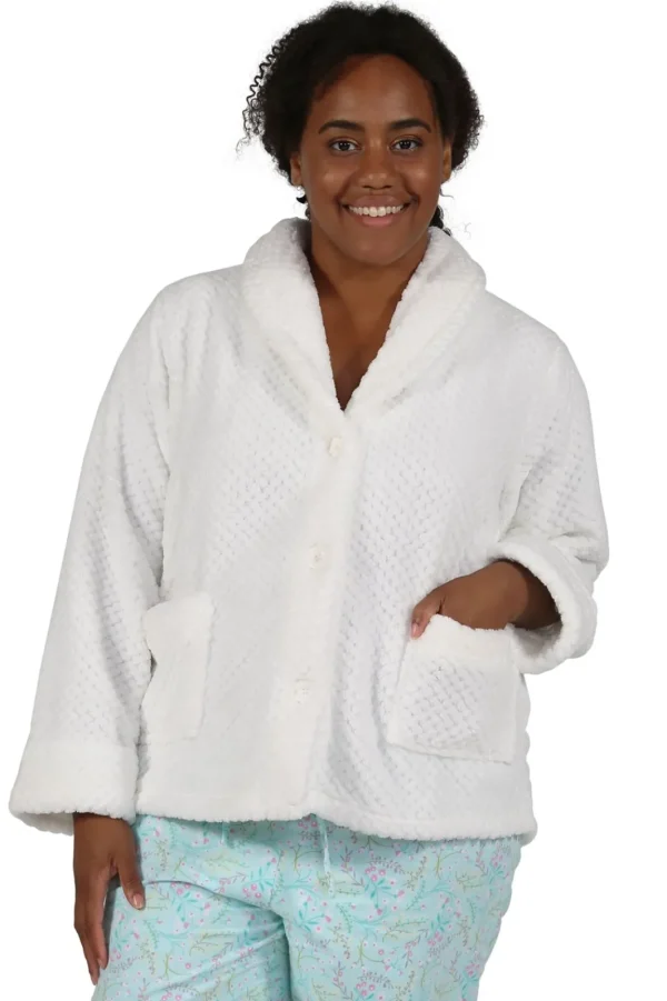 La Cera™ Plus Size Honeycomb Fleece Bed Jacket Flash Sale