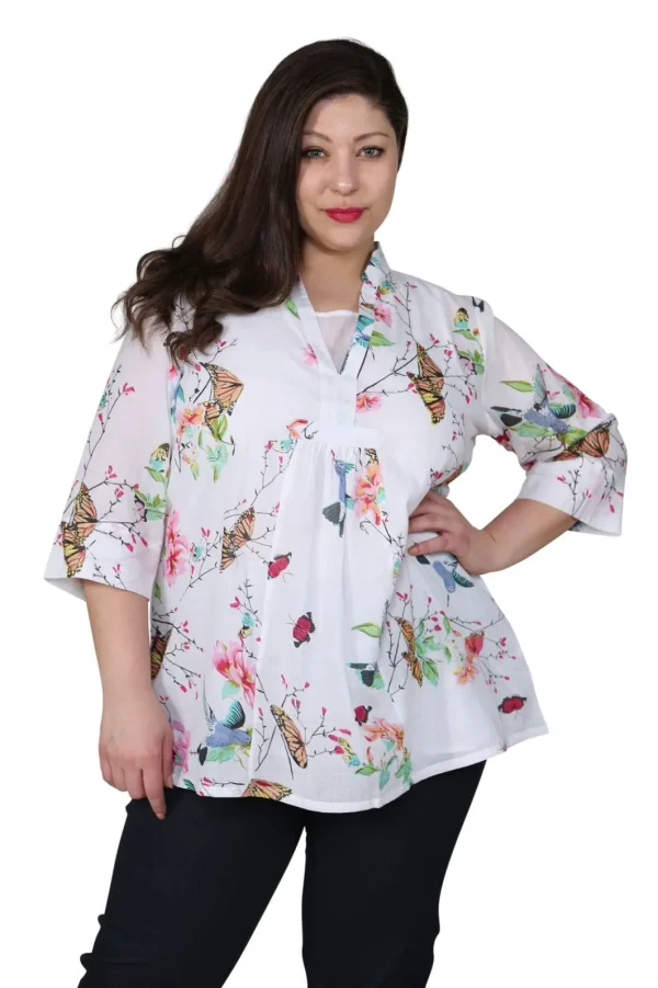 La Cera™ Plus Size Hummingbird/Butterfly Print Tunic Shop