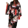 La Cera™ Plus Size Kimono Sleeve Floral Satin Robe Black Cheap