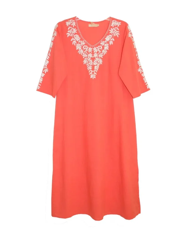 La Cera™ Plus Size La Cera 3/4 Quarter Length Sleeve Embroidered Caftan Coral Best Sale