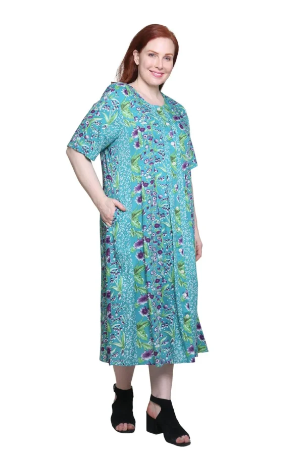 La Cera™ Plus Size La Cera Button Front Short Sleeve Dress Teal Cheap