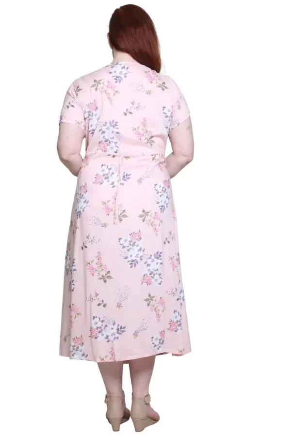 La Cera™ Plus Size La Cera Button Front Short Sleeve Dress Pink Fashion