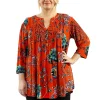 La Cera™ Plus Size La Cera Mandarin Floral Print Tunic Sale