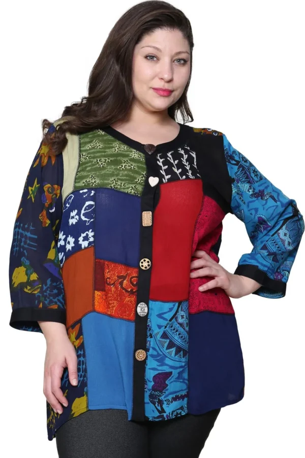 La Cera™ Plus Size La Cera Patchwork Top Red Fashion