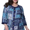 La Cera™ Plus Size La Cera Patchwork Top Blue Hot