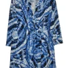 La Cera™ Plus Size La Cera Pleat Front Printed Tunic Tie-Dye Blue Outlet