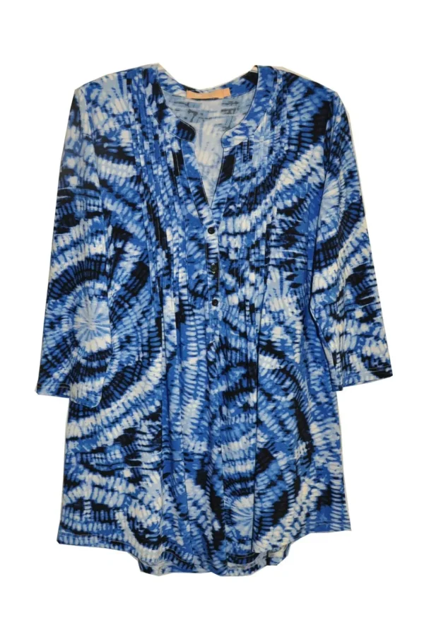 La Cera™ Plus Size La Cera Pleat Front Printed Tunic Tie-Dye Blue Outlet