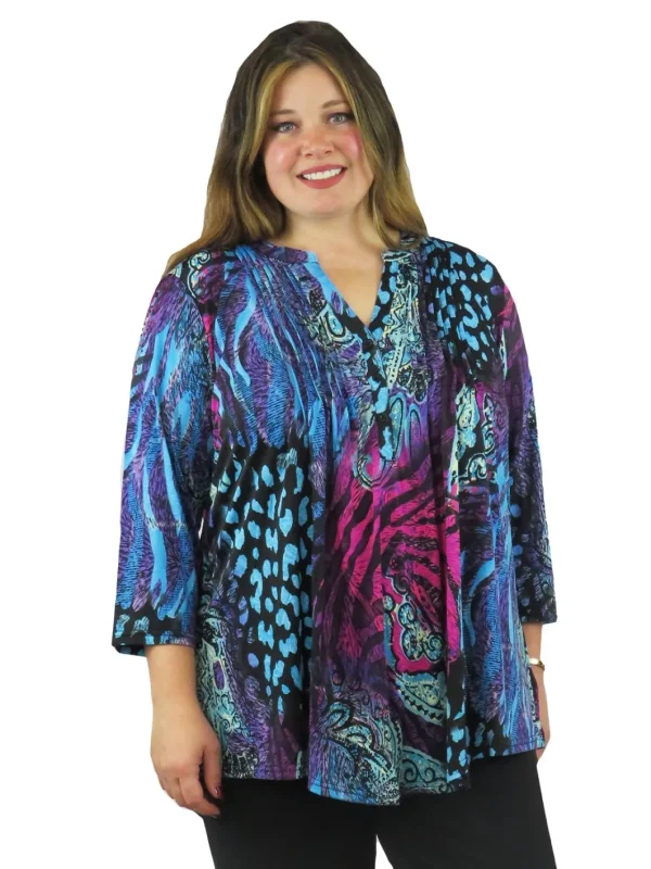 La Cera™ Plus Size La Cera Pleat Front Printed Tunic Purple Cheap