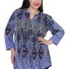 La Cera™ Plus Size La Cera Pleat Front Printed Tunic Multi Blue Sale