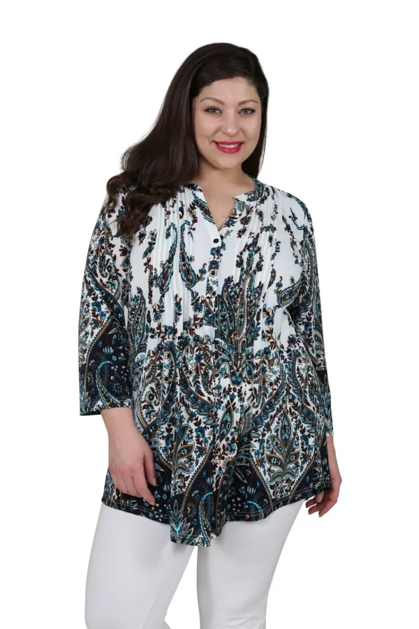 La Cera™ Plus Size La Cera Pleat Front Paisley Tunic Hot