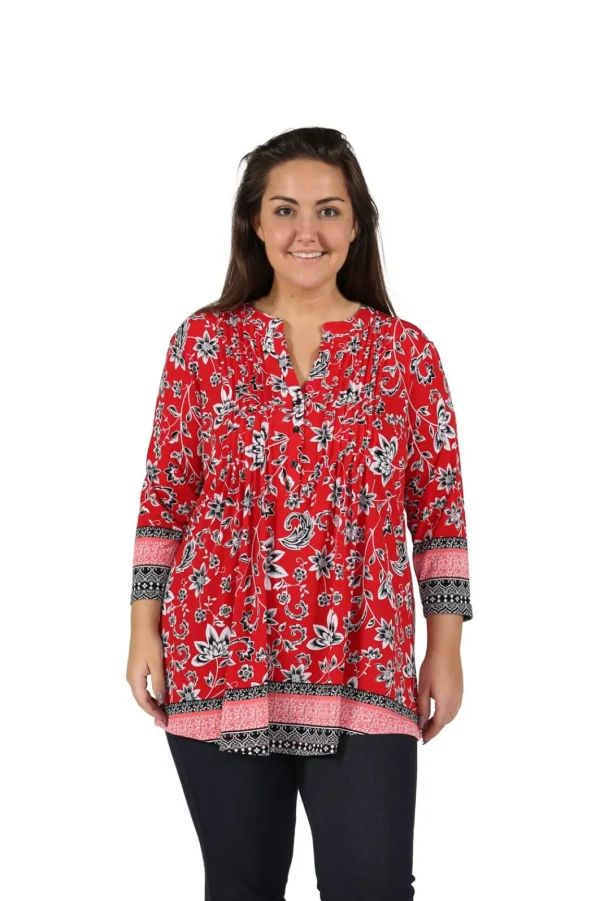 La Cera™ Plus Size La Cera Pleat Front Printed Tunic With Border Print Best