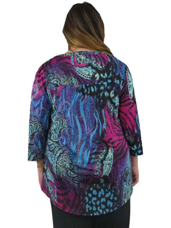 La Cera™ Plus Size La Cera Pleat Front Printed Tunic Purple Cheap