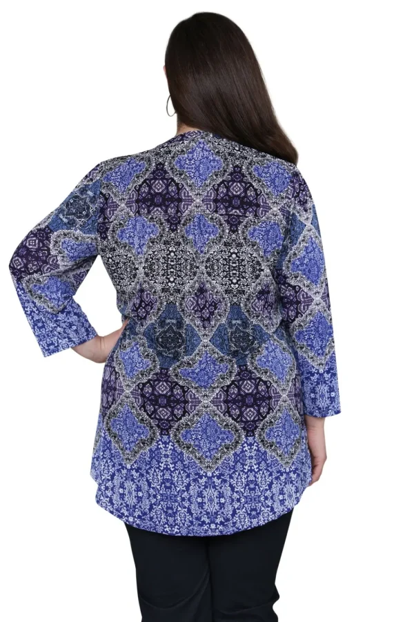 La Cera™ Plus Size La Cera Pleat Front Printed Tunic Multi Blue Sale