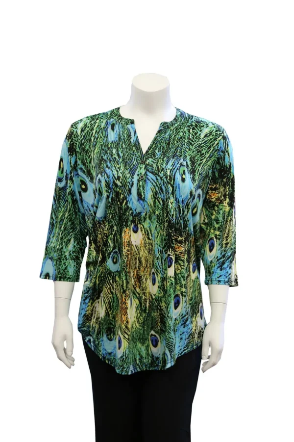 La Cera™ Plus Size La Cera Pleat Front Printed Tunic Peacock Sale