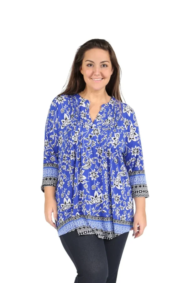 La Cera™ Plus Size La Cera Pleat Front Printed Tunic With Border Print Best