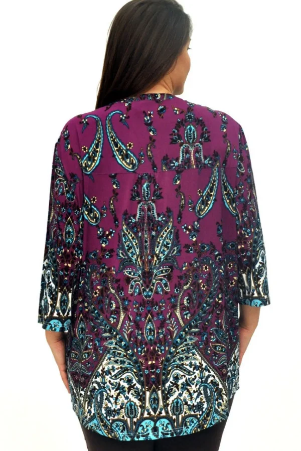 La Cera™ Plus Size La Cera Pleat Front Printed Tunic Purple/Ivory Best Sale