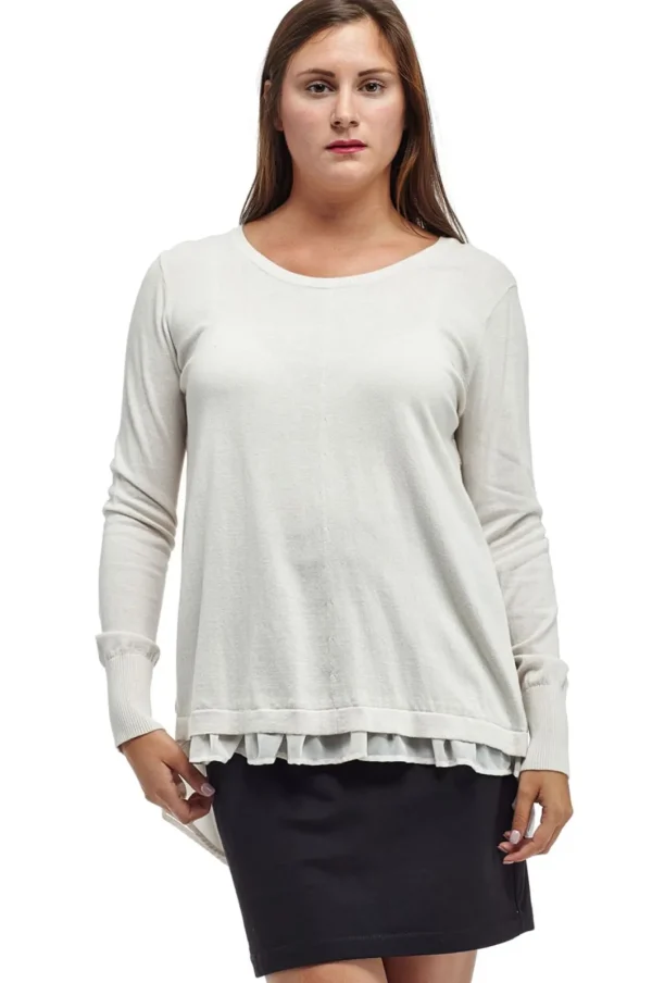 La Cera™ Plus Size La Cera Rounded Neck Sweater Top With Georgette Back New