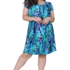 La Cera™ Plus Size La Cera Teal Multi Print Short Sleeve Dress Blue/Teal Best