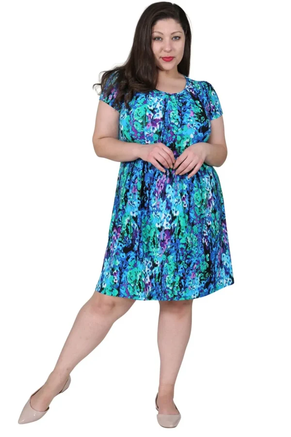 La Cera™ Plus Size La Cera Teal Multi Print Short Sleeve Dress Blue/Teal Best