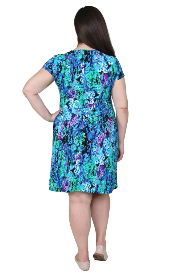 La Cera™ Plus Size La Cera Teal Multi Print Short Sleeve Dress Blue/Teal Best