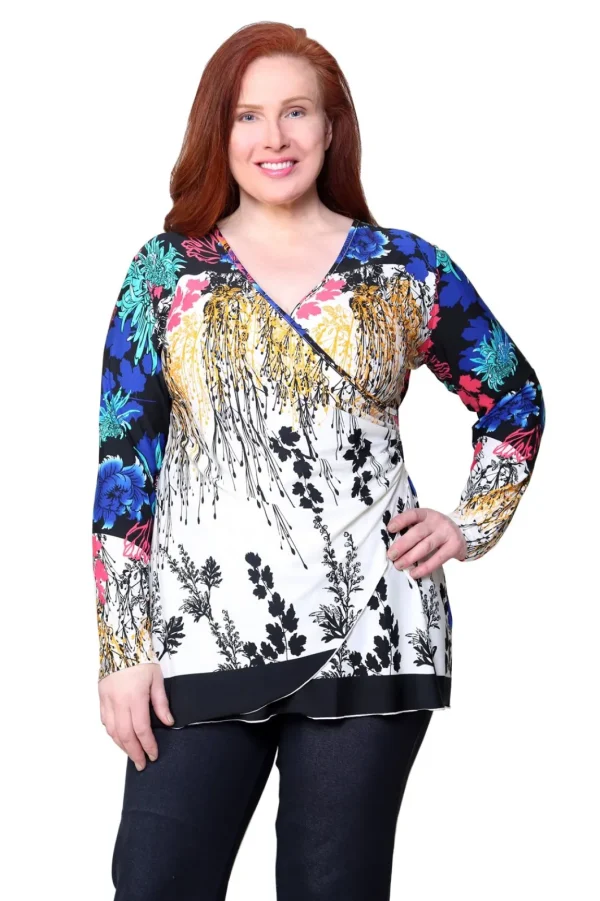 La Cera™ Plus Size La Cera Wrap Tunic Multi Hot