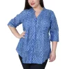 La Cera™ Plus Size Paisley Pleated Tunic Blue Shop