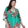 La Cera™ Plus Size Pop Art Floral Release Print Tunic Green Hot