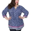 La Cera™ Plus Size Rayon Print Tunic Blue Flash Sale