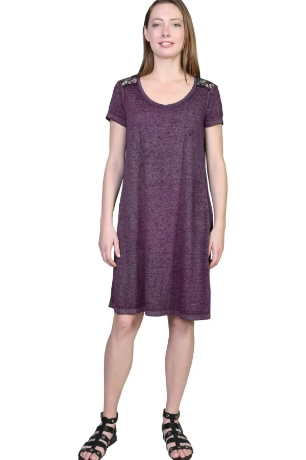 La Cera™ Plus Size Soft & Supple Knit Dress With Lace Trim Cheap