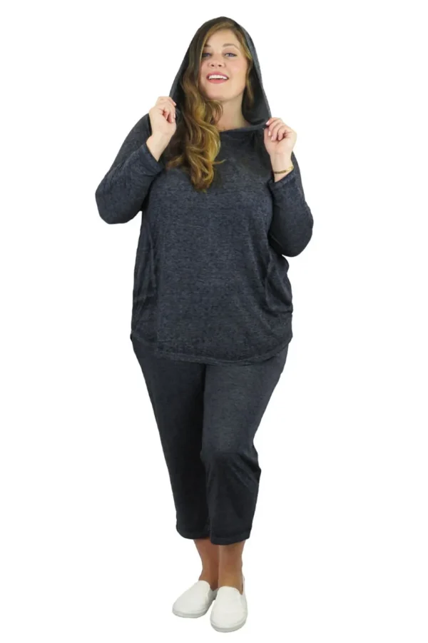 La Cera™ Plus Size Soft & Supple 2-Piece Hooded Knit Sweatpants Set Outlet