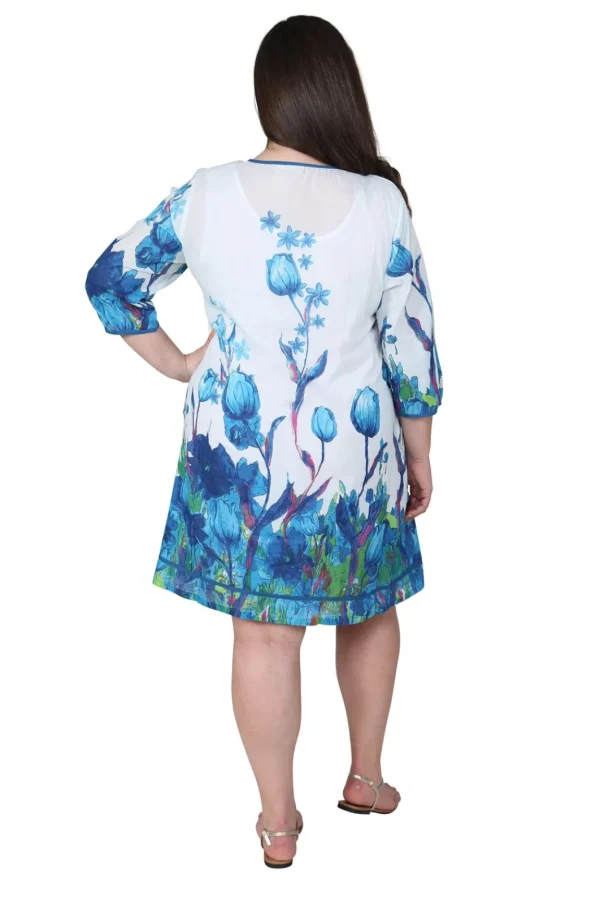 La Cera™ Plus Size Tulip Print Pleated Tunic Dress Blue Discount